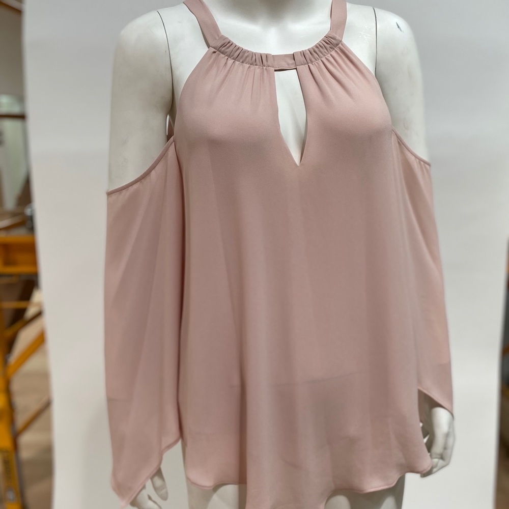 BCBG powder pink cold shorter like silk blouse
